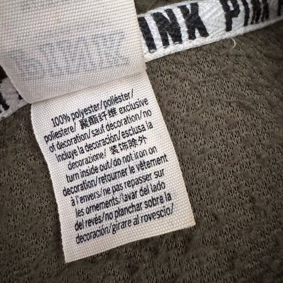 VICTORIAS SECRET PINK Sherpa Fleece 1/4 Quarter Zip Green Sweatshirt Sweater M - Picture 4 of 6